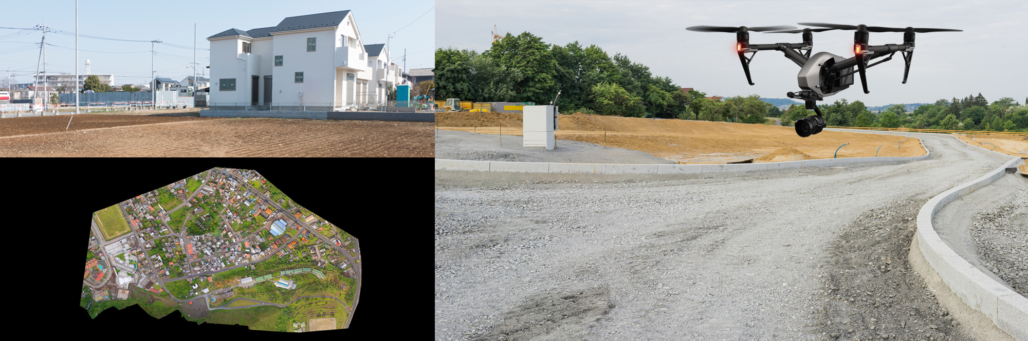 ドローンを用いて土地の画像解析測量を行います。国土交通省が推進するi-Constructionにも対応可能です。